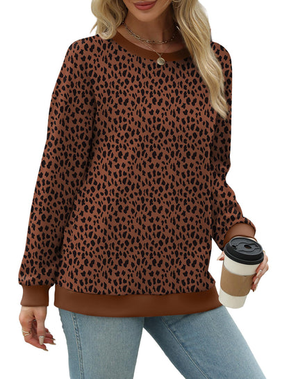 Saloogoe Long Sleeve Shirts for Women Dressy Casual Tops Fall Sweaters 2025 Halloween Sweatshirts Active Leopard L