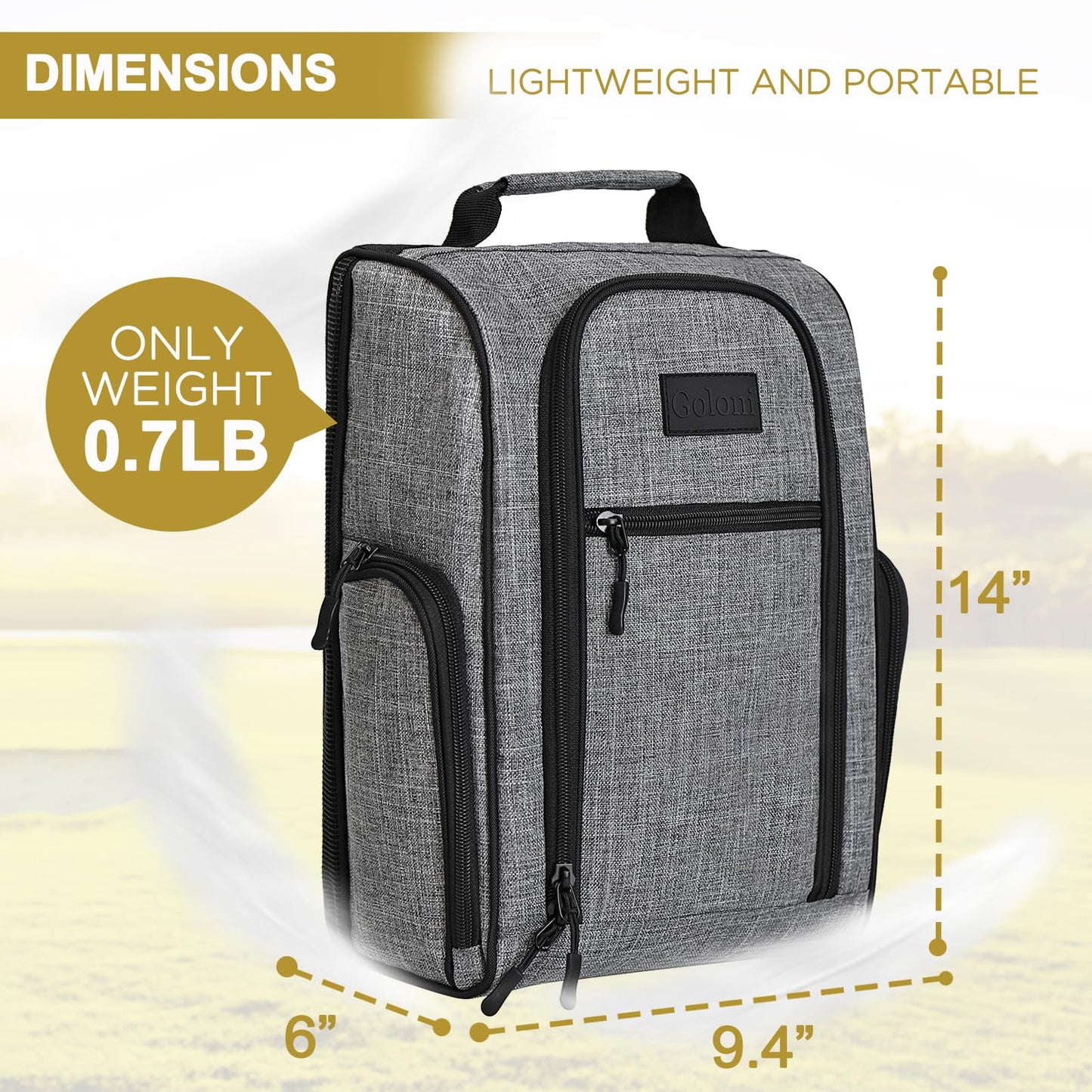 Goloni Golf Shoe Bag for Men & Women, Padded Travel Shoe Bag with Side Accessory Pockets,Sport Shoe Carrier for Golf Shoes,Socks,Tees & Balls,Durable & Lightweight Design (Gray)