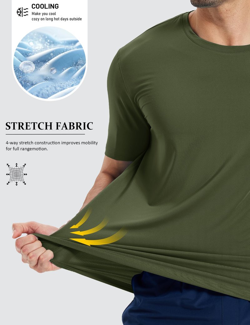 MAGCOMSEN Workout Shirts for Men Quick Dry Short Sleeve Shirt Running Athletic Gym Tee Lightweight Performance Crew Neck Top Army Green L