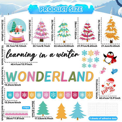 Winter Wonderland Bulletin Board Set Classroom Decorations Christmas Paper Cutouts Learning in The Winter Wonderland Bulletin Board Xmas Tree Snowmen Snowflake Cutout for School Home Decor Supplies