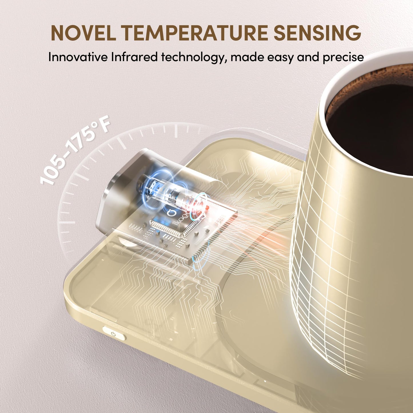 Coffee Mug Warmer Set, Temperature Control Smart Heated Mug for Desk, Electric Coffee Warmer with Auto Shut Off & Real-Time Temp Display, Gifts for Men Women, 15oz, Beige