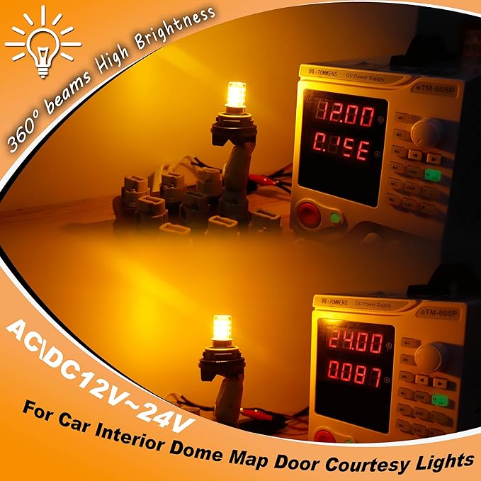 921 194 912 922 T10 LED RV Interior Lights Bulbs Amber Yellow Bulbs Replacement for Camper Trailer Car Interior Dome Map Door Courtesy Dashboard Side Marker Lights, AC/DC 12-24 Volt, 2 Pack