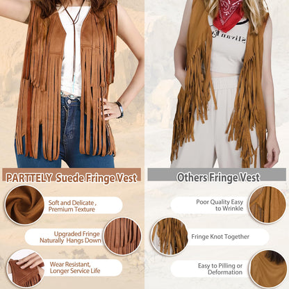 PARTTELY Western Outfits for Women Cowgirl Outfits Cowgirl Vest Boho Cowboy Hat Fringe Vest for Halloween Cosplay