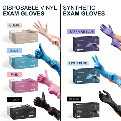 FifthPulse Black Vinyl Disposable Gloves Medium 50 Pack - Latex Free, Powder Free Medical Exam Gloves - Surgical, Home, Cleaning, and Food Gloves - 3 Mil Thickness