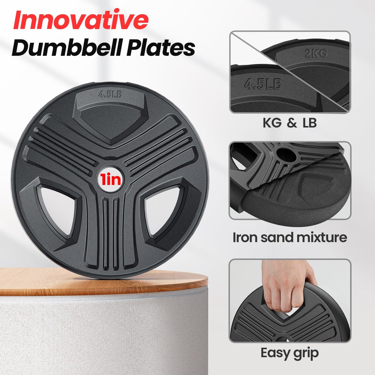 FITPLAM Adjustable dumbbell set, 45lbs Free Weights set with upgraded nut, 4 in 1 Weight Set Used as Kettlebells, Barbell, Push up Stand, Fitness Exercise for Home Gym Suitable Men/Women, BLACK