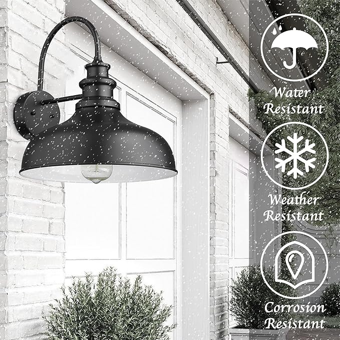 Bestshared Large Outdoor Farmhouse Barn Lights 16 Inch Dome Outdoor Wall Lighting Fixture Industrial Wall Sconces Exterior Mount Lantern Light for Porch,Entryway,Garage (1Pack,Black+White)