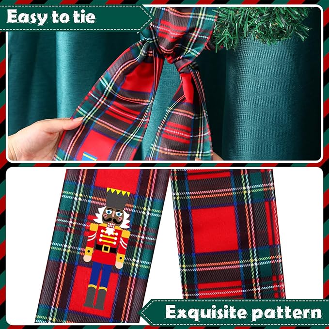 Wreath Sash for Front Door Wreath Satin Sash Blank Sashes Embroidery Monogram Yard Doorway Indoor Outdoor Wall Ribbon Bow Home Decor (Red, Black,Black Nutcracker)