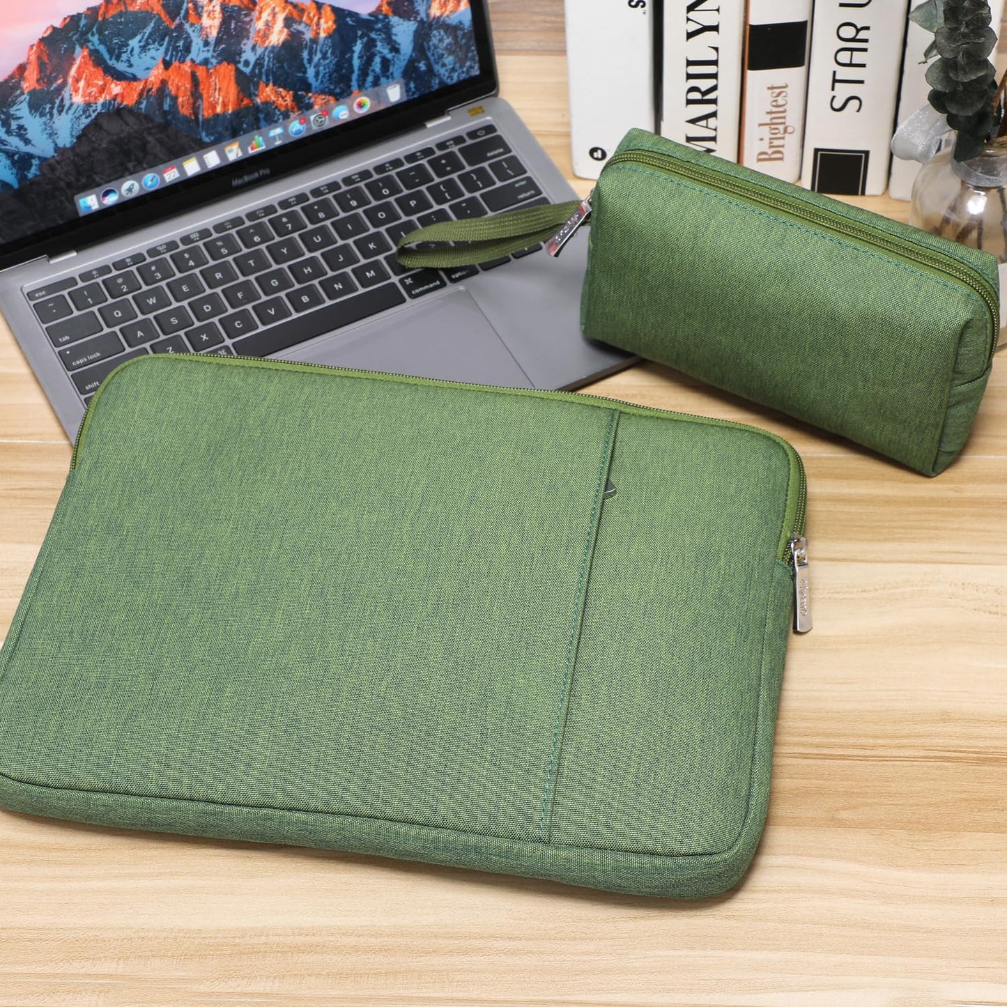 HYZUO 13 Inch Laptop Sleeve Bag Set for MacBook Air 13 M4/M3/M2/M1 2025-2018, MacBook Pro 13 M2/M1 2025-2016, iPad Pro/Air 13, XPS 13, Surface Pro, NoteBook Case for 12"-13" Tablet, Grass Green
