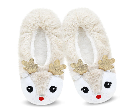 DICUIRD Womens Animal Soft Sole Slipper Socks with Grippers-Fuzzy House Slippers(Deer, 8-10)