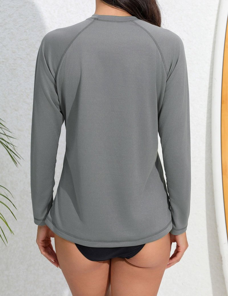 Halcurt Women's Long Sleeve Rash Guard Swim Shirt with Built in Bra Lightweight UPF50+ Quick Dry Swimsuit Top Grey L