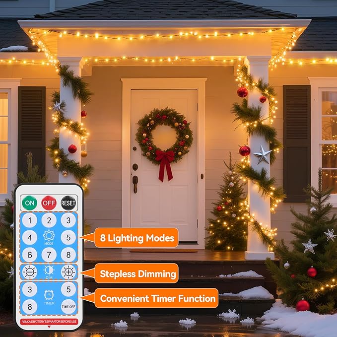 Lakumu 2-in-1 Rechargeable Fairy Lights Battery Operated, 66FT(2×33) Twinkle Lights with Remote & Timer, 200 LED String Lights for Bedroom Waterproof Outdoor Camping, Christmas Decorations Warm White
