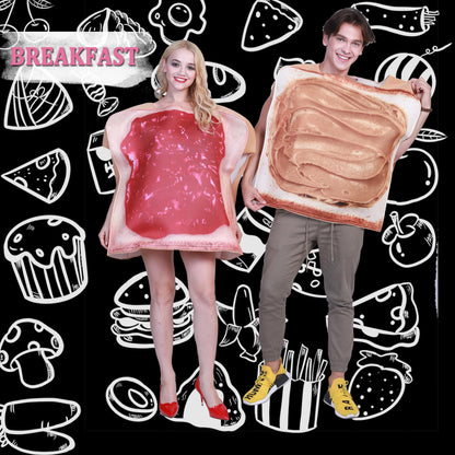 EraSpooky Couple Halloween Costume Bread Slices Peanut Butter and Jelly Costume Adults Cosplay Party Funny Food Mascot (Couple Jam Suit(2PCS))