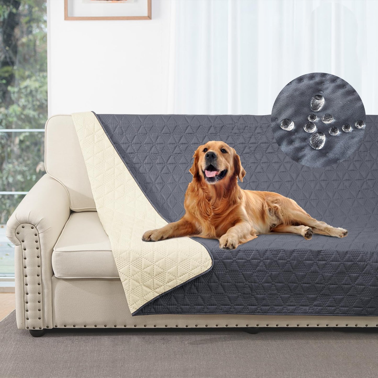 Taiyang 100% Waterproof Dog Sofa Cover, Waterproof Dog Blanket, Dog Bed Cover Protector, Pet Blanket, Furniture Protector for Kids, Dog, Cat, with Non-Slip Rubber Bottom (Grey, 132-208cm)