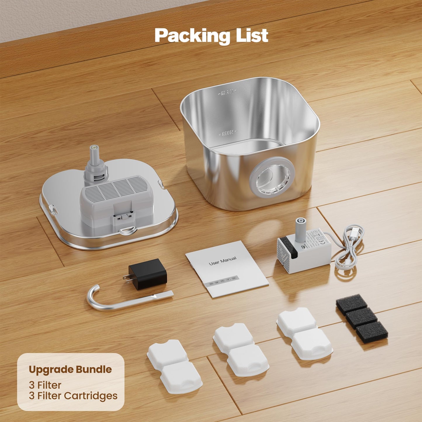 Cat Water Fountain Stainless Steel: Pet Fountains for Cats/Dog Indoor Automatic Waterer Bowls for Drinking Small Animal Water Dispenser Metal Pets Watering Faucet Bottle Auto Kitty Watering Supplies