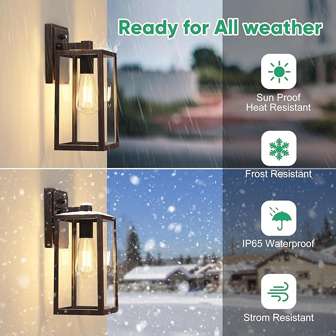PARTPHONER Exterior Lighting Fixtures, Porch Light Outdoor, Waterproof Exterior Light Fixture, Anti-Rust Wall Sconce with Clear Glass and Aluminum for Garage, Doorway 2 Pack (Black Brush Gold)