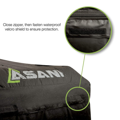 Asani Waterproof Car Roof Top Cargo Carrier Bag with 8 Heavy-Duty Straps and Buckles | Weatherproof Luggage Roofbag for Rooftop Racks | Car Topper Bag for Sedan, SUV, Vans & More (15 Cubic Feet)