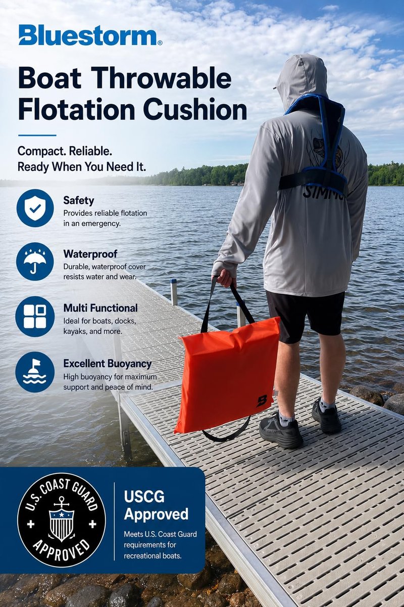 BLUESTORM Throwable Cushion | US Coast Guard (USCG) Approved Type 4 Basic Foam Cushion Preserver (White)