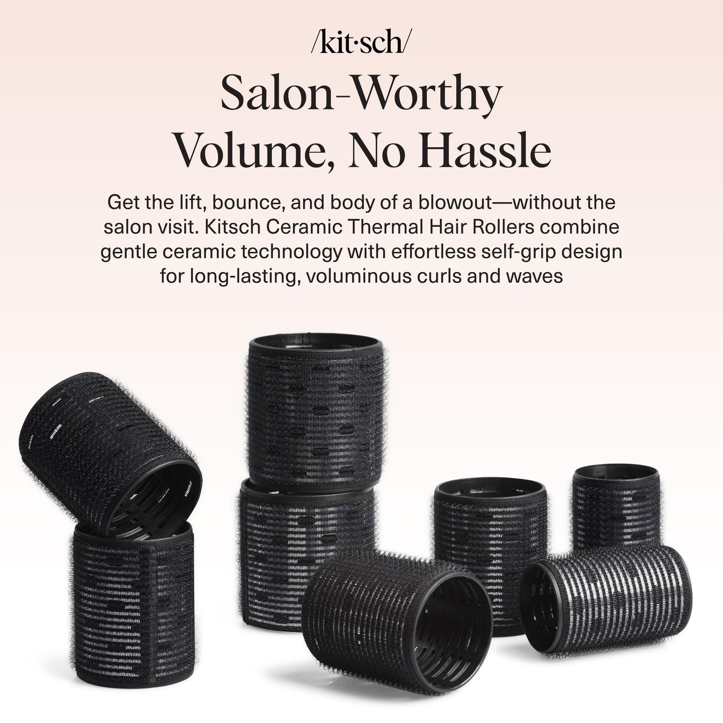 Kitsch Ceramic Thermal Hair Rollers Set 8pcs - Hair Curlers Rollers for Perfect Curls, Hot Rollers kit for long hair, Hair rollers for long hair, Hair Curler & Hair Roller, Ceramic Coated Core, Black