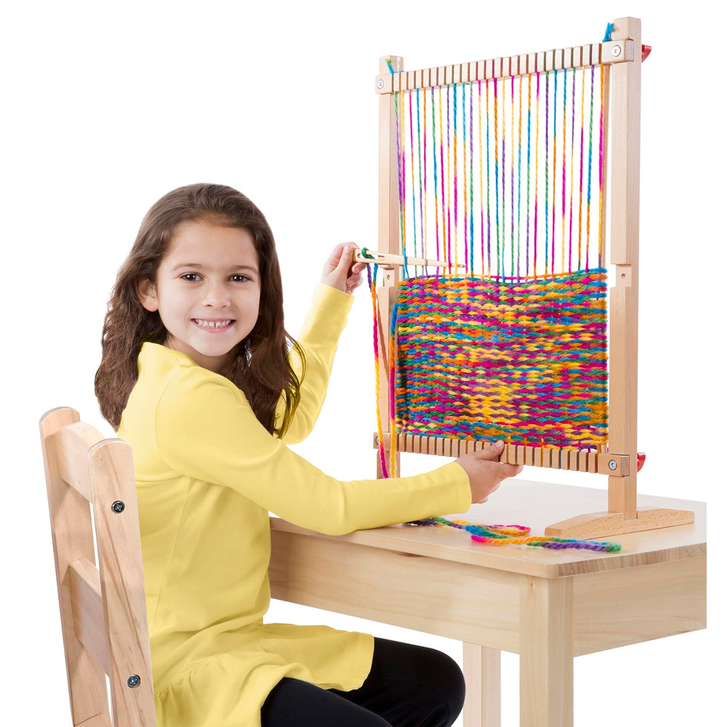 Melissa & Doug Wooden Multi-Craft Weaving Loom – Adjustable Wooden Frame with Oversized Needle & 83m Rainbow Yarn – Creative Arts & Crafts Kit for Kids Age 6 Plus