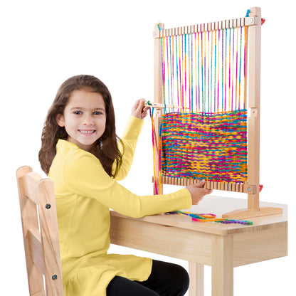 Melissa & Doug Wooden Multi-Craft Weaving Loom – Adjustable Wooden Frame with Oversized Needle & 83m Rainbow Yarn – Creative Arts & Crafts Kit for Kids Age 6 Plus
