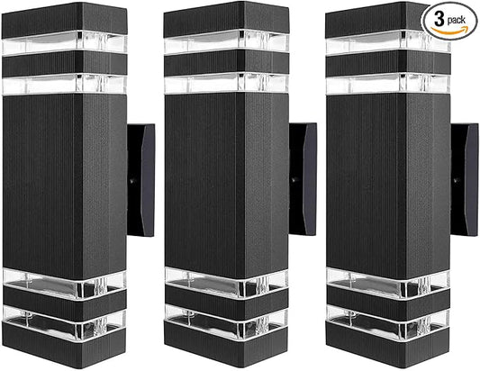 Outdoor Wall Lights, LED Square Modern Porch Lighting Fixtures, Black Exterior Up and Down Wall Mount Lights Front Porch Wall Sconce for Garage Garden Balcony 3 Pack…