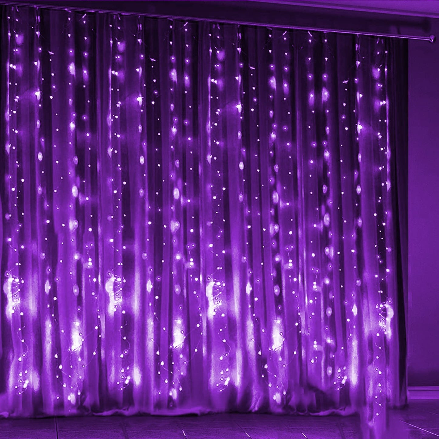 Dazzle Bright Curtain String Lights, 300 LED 9.8ft x 9.8ft 8 Lighting Modes Fairy Lights USB Powered, Waterproof Lights for Halloween Christmas Party Wedding Outdoor Indoor Wall Decorations (Purple)