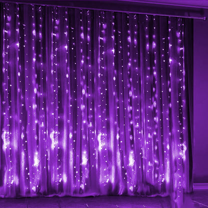 Dazzle Bright Curtain String Lights, 300 LED 9.8ft x 9.8ft 8 Lighting Modes Fairy Lights USB Powered, Waterproof Lights for Halloween Christmas Party Wedding Outdoor Indoor Wall Decorations (Purple)