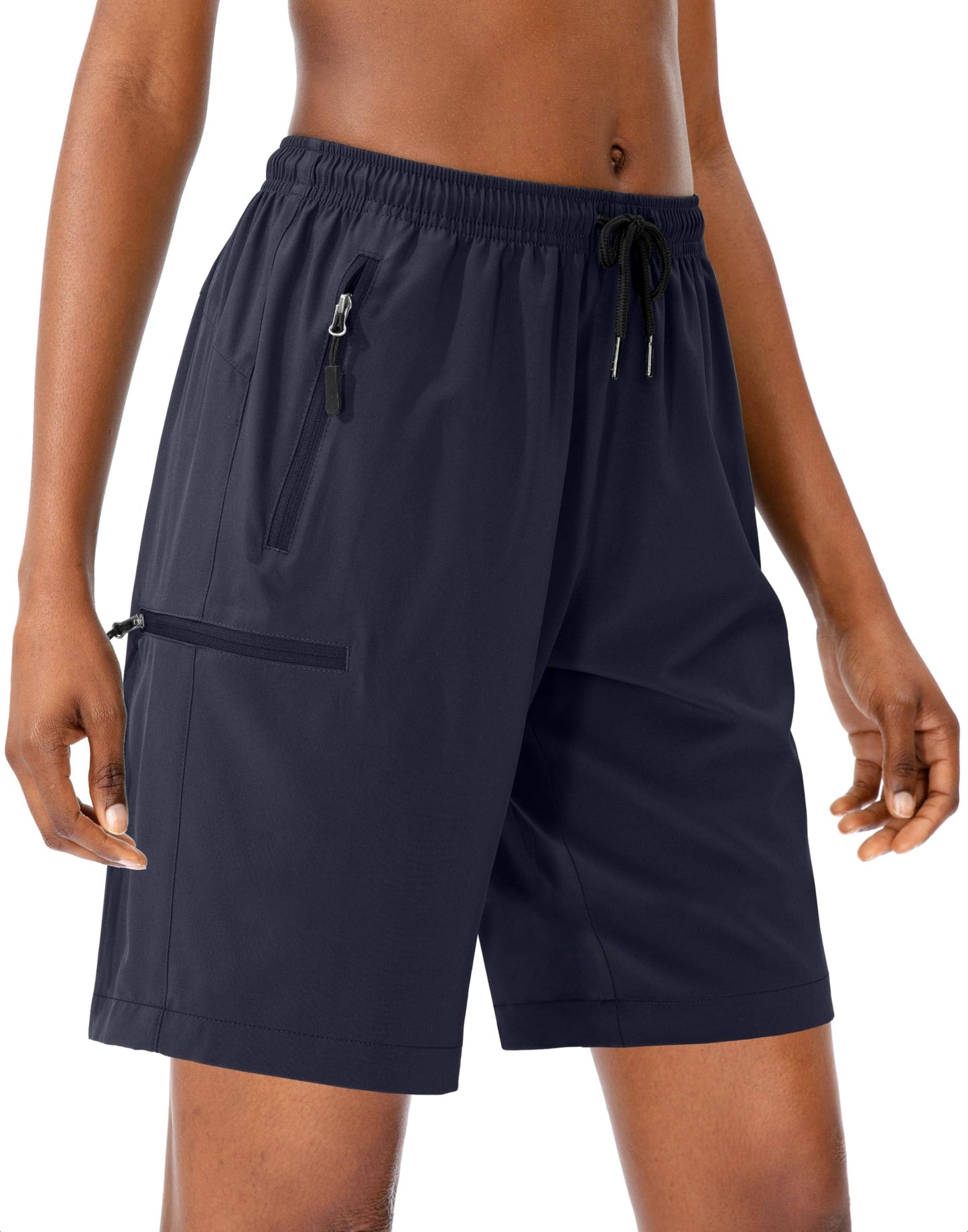 SANTINY Women's 5''/ 7''/9'' Hiking Cargo Shorts Quick Dry Lightweight Summer Shorts for Women Athletic Golf Zipper Pockets(Navy_S)
