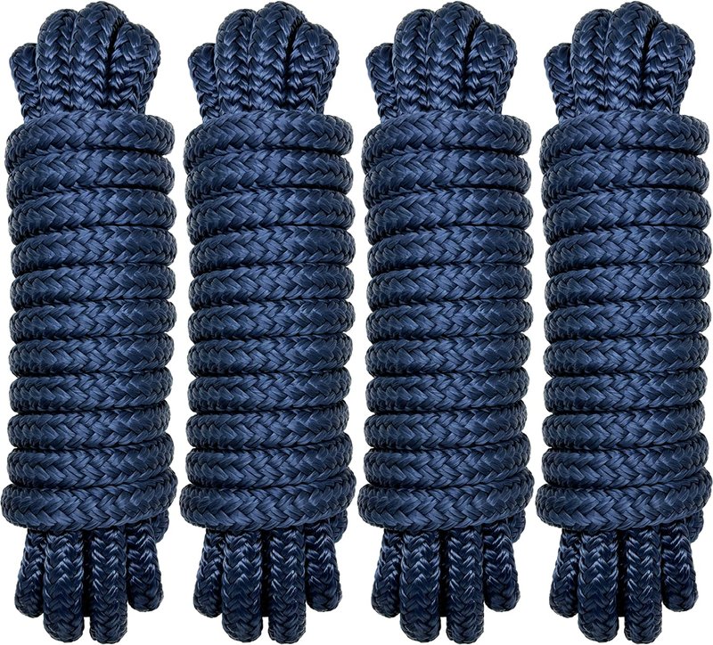 PACTHSD Double Braid 1/2" x 15' Boat Dock Lines (4-Pack) – Nylon Boat Ropes for Docking with 12" Spliced Eye – Heavy Duty Marine Rope – Soft & Durable Boat Lines for Pontoon and Light Boat (Navy Blue)