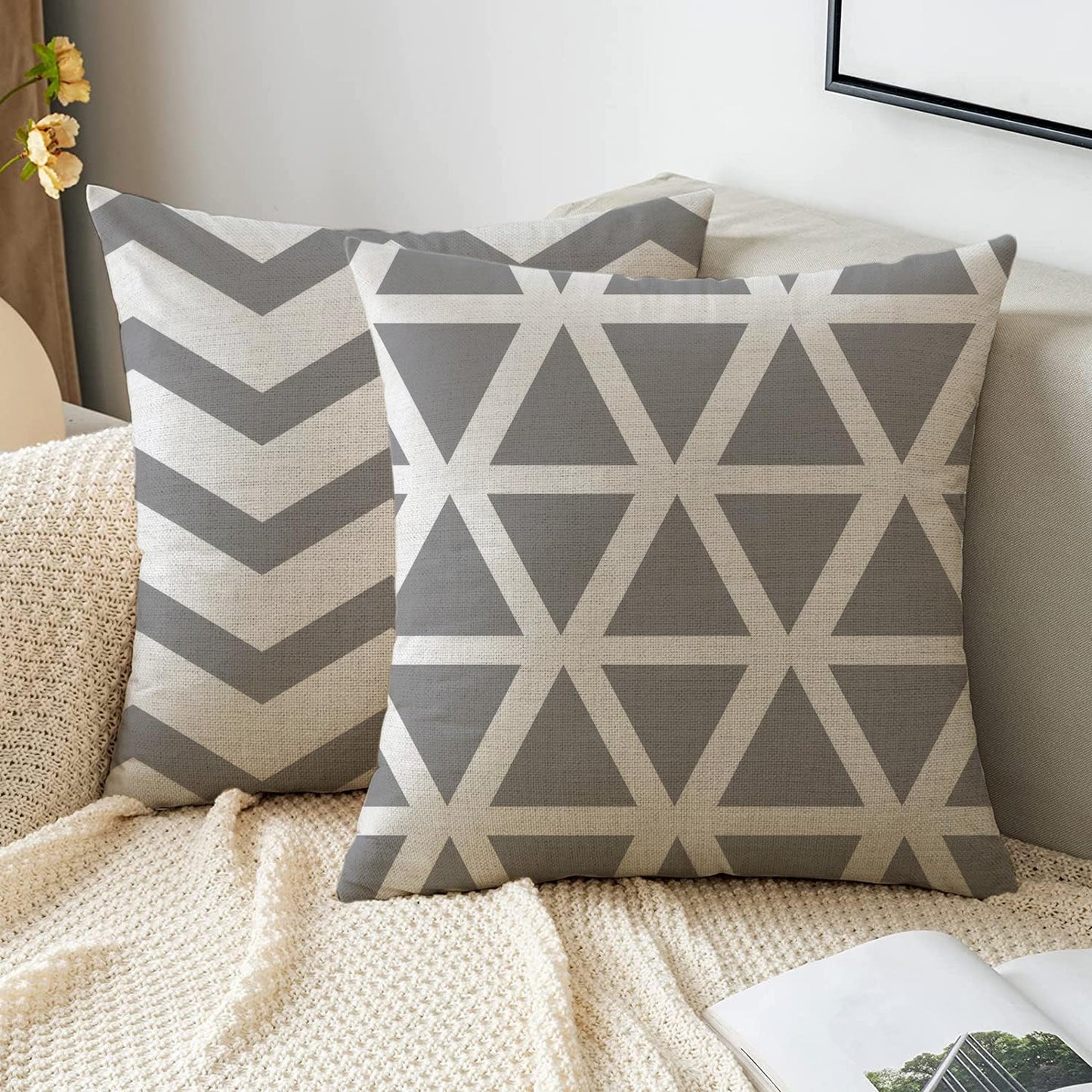 Hangood Waterproof Cushion Covers Outdoor Garden Geometry Set of 4pcs Throw Pillow Case Home Decorative Sofa Protectors Chair Living Room Grey 18"x18"