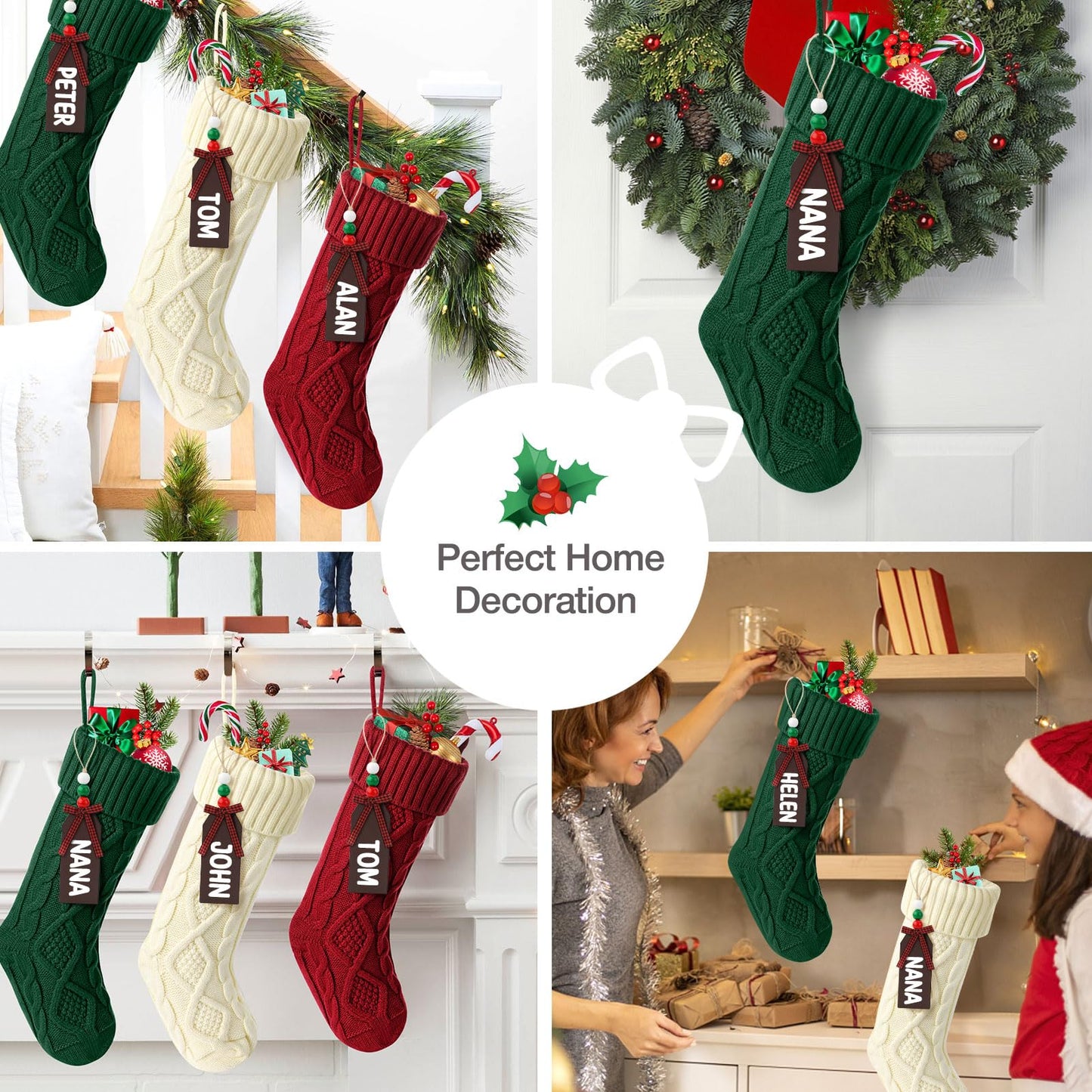 Hommtina Christmas Stockings, Personalized Christmas Stockings 18 Inches Large Size Cable Knitted Stocking Gifts (1pcs red)
