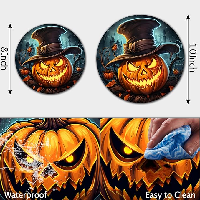 Halloween Pumpkin Electric Stove Burner Covers，4 Pcs Pumpkin Halloween Decor Round Stove Burner Covers，8 Inches and 10 Inches，Gas Stove Burner Cover,Metal Cooktop Halloween Decorative,Kitchen Decor