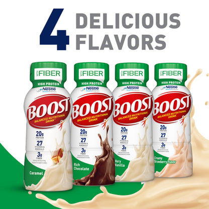 BOOST High Protein with Fiber Ready to Drink Complete Nutritional Drink, Rich Chocolate, 8 fl oz Bottle, 24 Pack