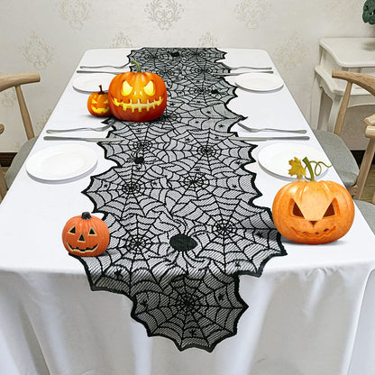 Halloween Table Runner - Black Lace Spider Web Table Runners for Halloween Decor,Vivid Polyester Spider Web Table Runner for Halloween Masquerade Party Dinner Table Decoration 18 X 72 Inch