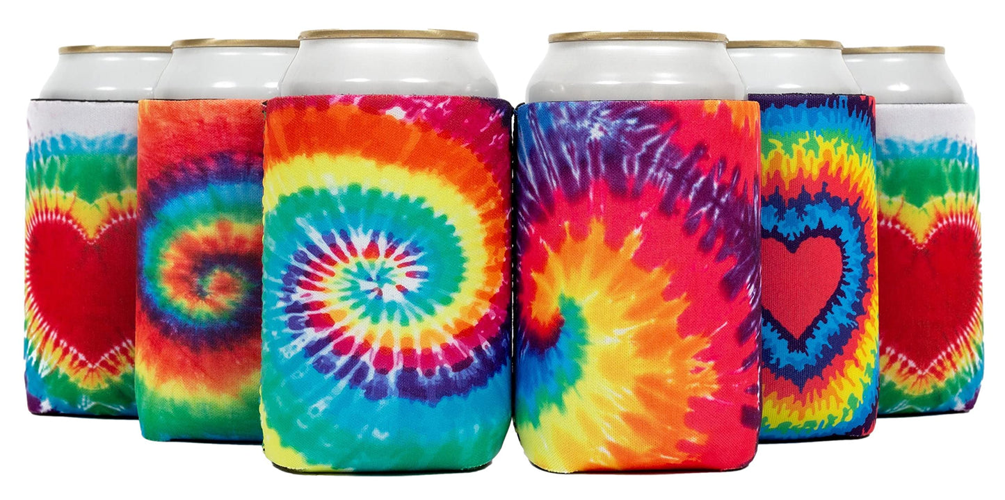 QualityPerfection Can Cooler Sleeve (6 Pack) 12 Oz Neoprene Collapsible Cooler Can, Insulated Can Holder, 4mm Thick Beer &Soda Can Cover, Police Cooler Can Covers(Tie - Dye Mix)