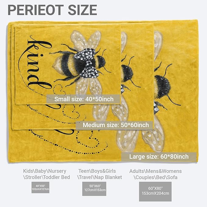 Bee Lightweight Throw Blanket, Bumblebee with Bow Tie and Heart, Warm Soft Cozy Flannel Blankets, Couch Dorm Home Decor All Season Use, 60x50in, Yellow, Gifts for Women and Insect Lovers