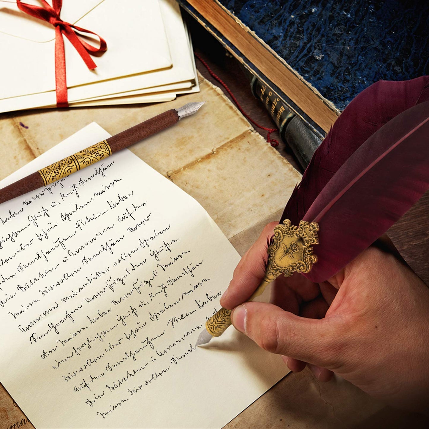 Hethrone Feather Pen and Ink Set - Quill Pens Calligraphy Pen Set Fountain Dip Pen