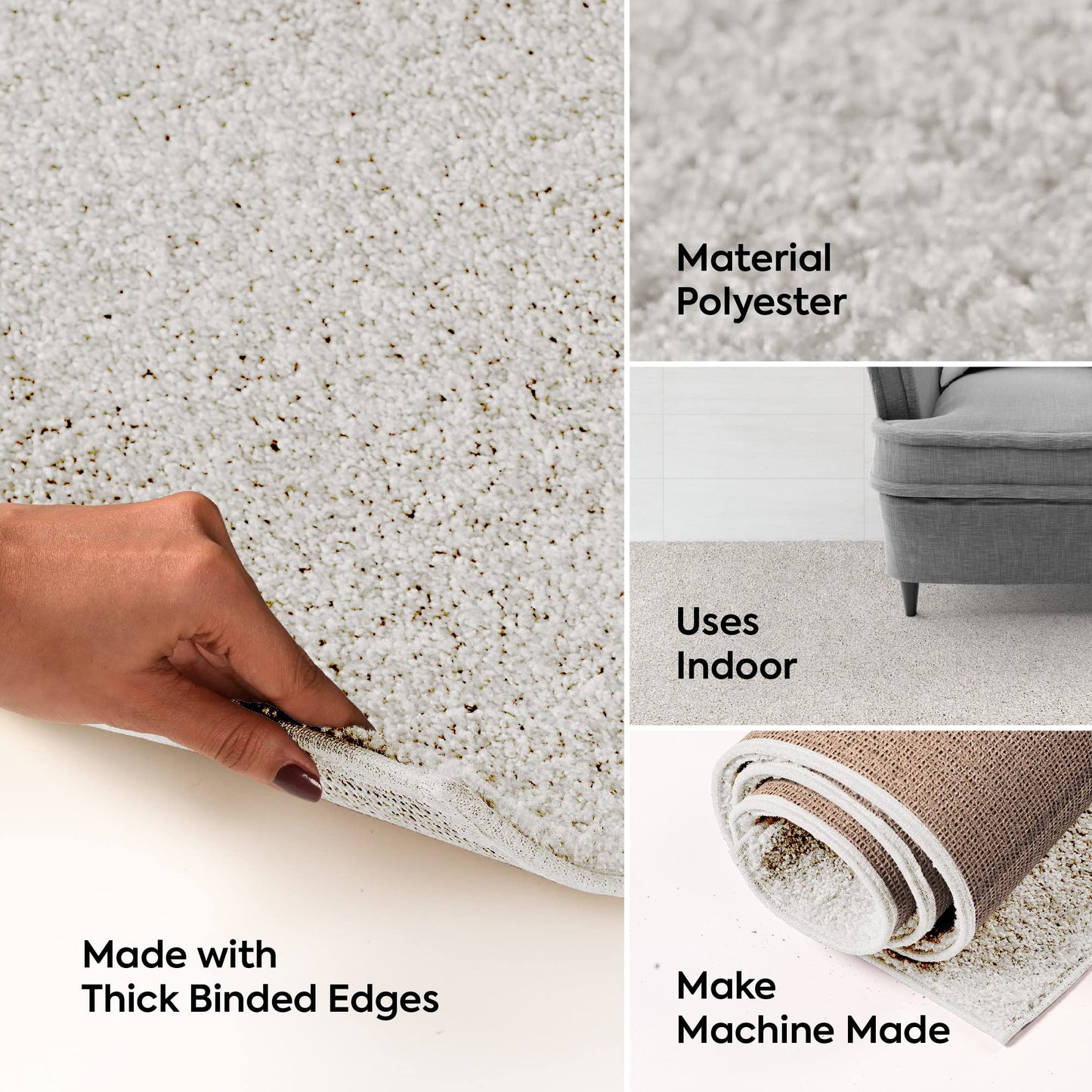 Furnish my Place Plush Solid Color Rug - Off White 3' x 4' Pet and Kids Friendly Rug. Made in USA Rectangle Area Rugs Great for Kids Pets Event Wedding DC-Off White-Rectangle-3'X4'