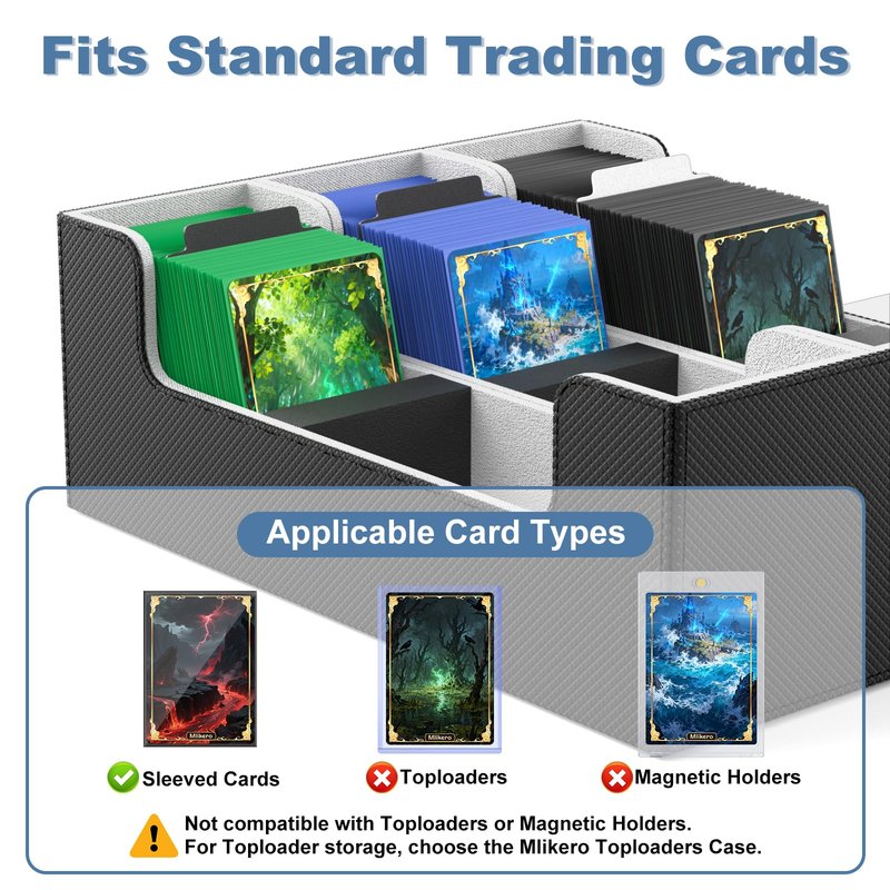 Mlikero Trading Card Storage Box, Bulk Card Storage for 1800+ Sleeved Cards, PU Leather Magnetic Closure Card Organizer with 10 Dividers & 3 Foam Stoppers, Fit for MTG, TCG and Sports Cards