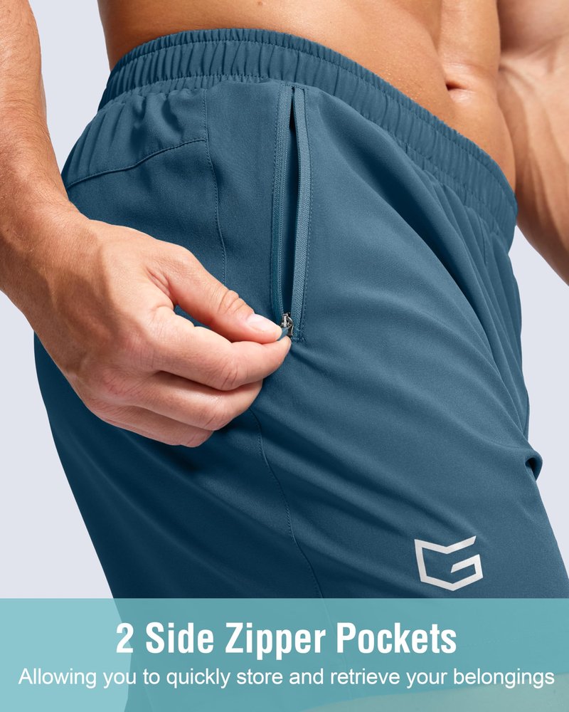 G Gradual Men's Athletic Running Shorts with Zipper Pockets Quick Dry 7"/ 5"/ 9" Workout Gym Shorts for Basketball Hiking(Dusty Blue,9XL)