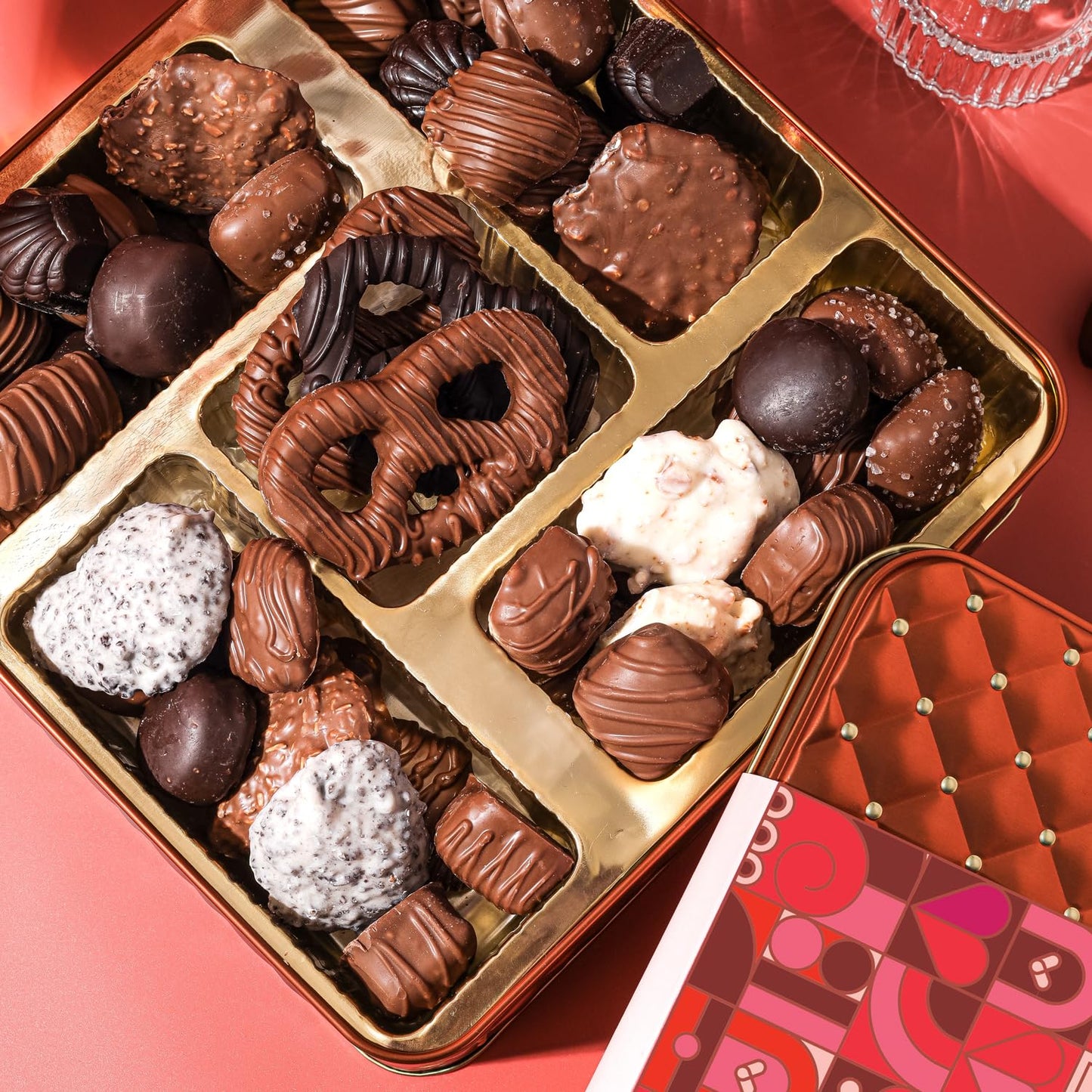 Valentines Day Chocolate Gift Basket, Food Gifts Arrangement Platter, Gourmet Snack Box, For Her, Wife, Spouse, Girlfriend, Romatic, Lover, Mom- Bonnie & Pop