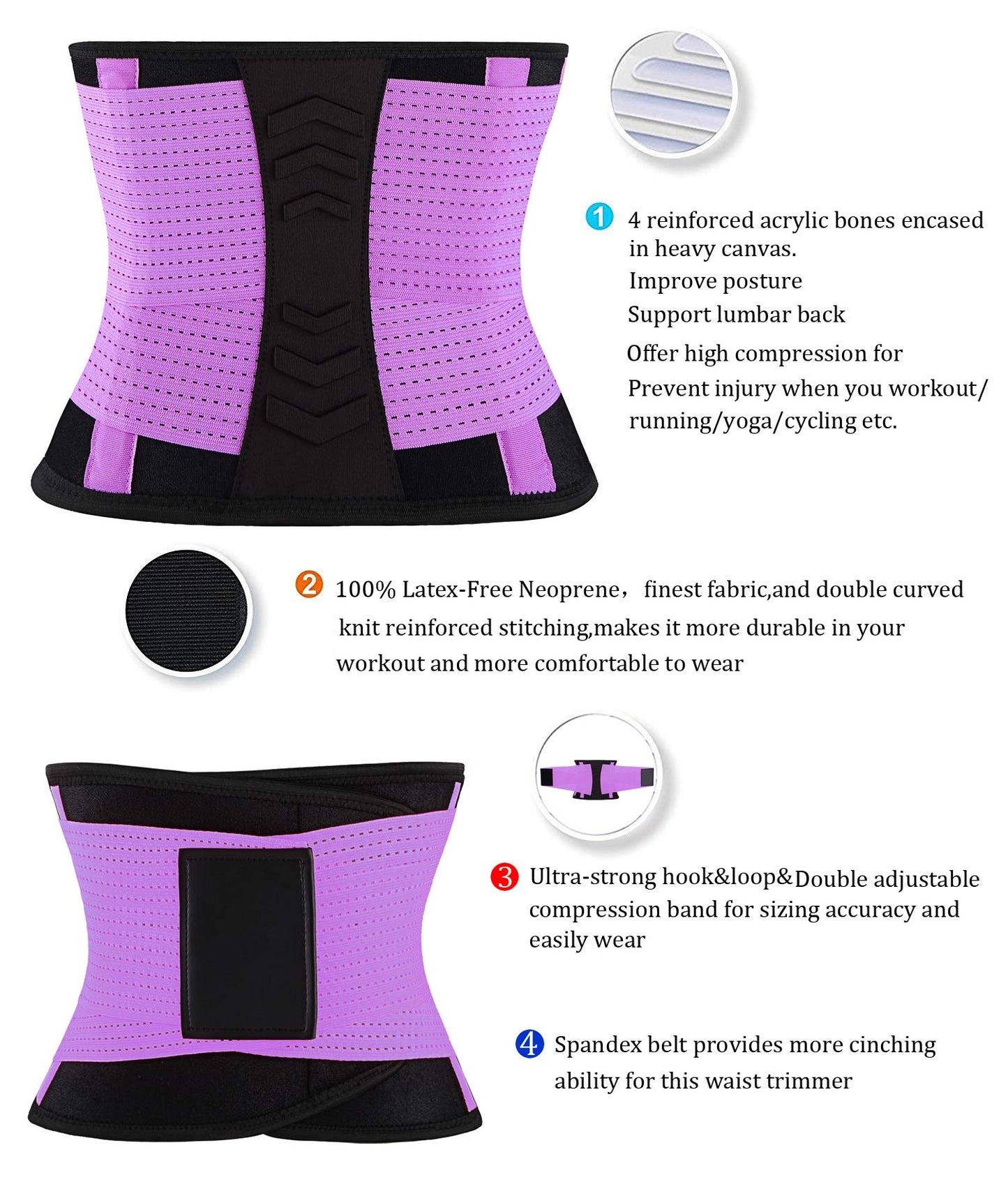 VENUZOR Waist Trainer Belt for Women - Waist Cincher Trimmer - Slimming Body Shaper Belt - Sport Girdle Belt (UP Graded)(Purple,L)