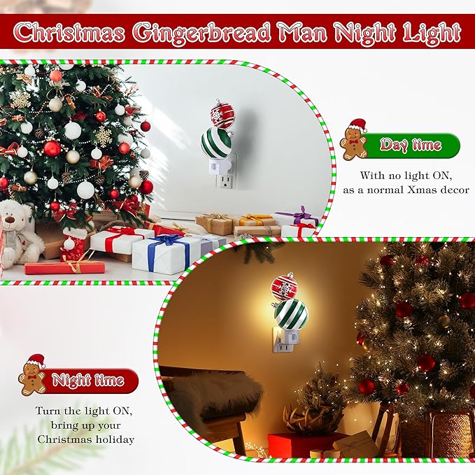 Christmas Red and Green Ball Night Light Plug-in, Glitter Ball Decor 120V C7 LED Nightlight for Bedroom, Bathroom, Kitchen, Hallway, Stairs