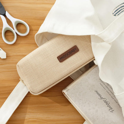 ANGOOBABY Small Pencil Case Student Pencil Pouch Coin Pouch Cosmetic Bag Office Stationery Organizer For Teen School-Beige