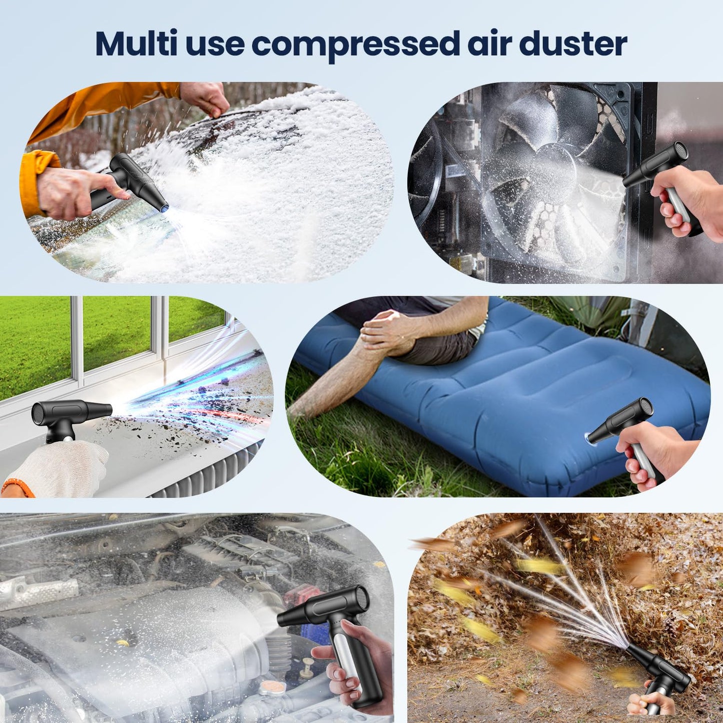 Electric Compressed Air Duster - 32,0000 RPM Rechargeable Cordless Air Blower for PC, Computer Keyboard Cleaning Kit - Mini Battery Powered Air Duster for Electronics, Car, Home - Replaces Air Cans