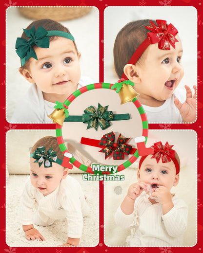 jollybows 10pcs Christmas Baby Bows Headbands Soft Stretchy Grosgrain Ribbon Hairbands with Bows Christmas Headbands Hair Accessories for Newborn Baby Girls Infant Toddlers Kids