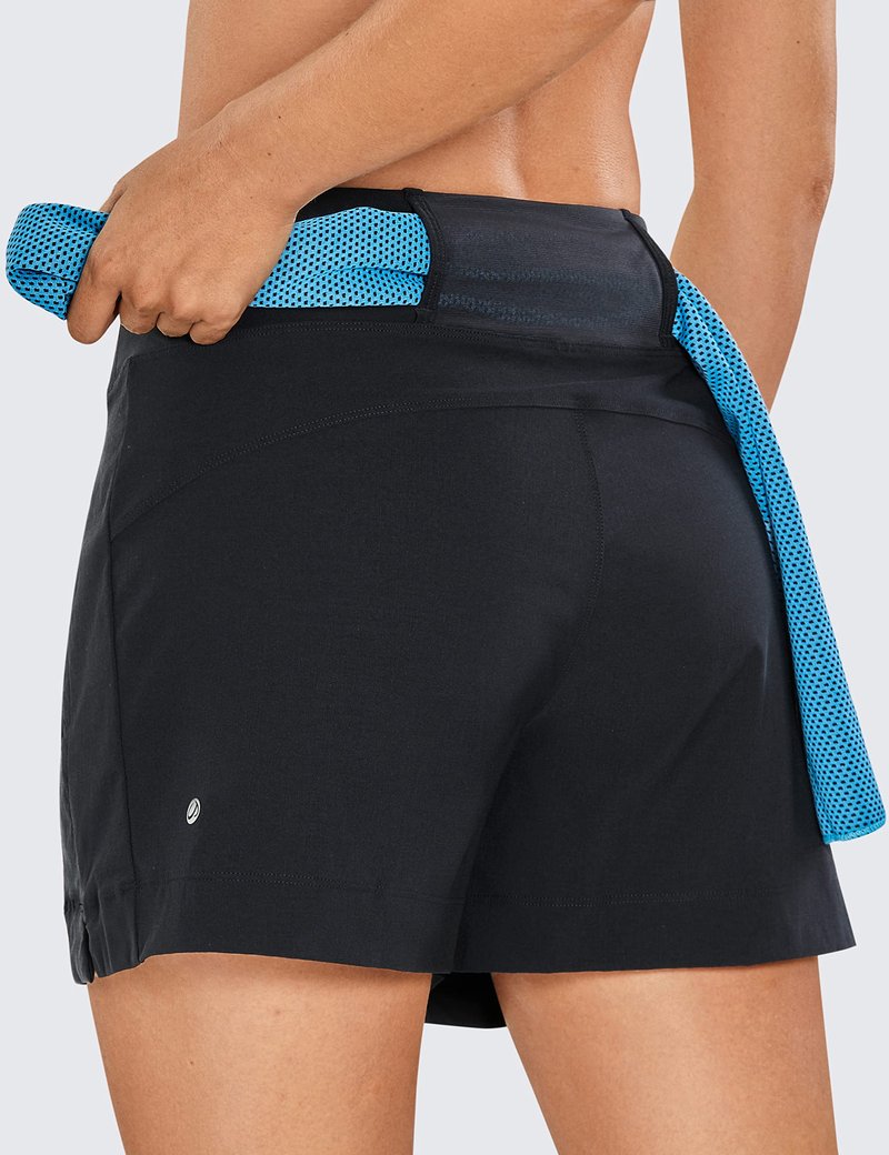 CRZ YOGA Women's Lightweight Mid Rise Hiking Shorts 4'' - Stretch for Athletic Summer Travel Outdoor Golf with Zip Pockets Black Medium