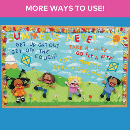 Fun Express 14" Happy Kids Stuffed Hand Puppets with Movable Mouths - 8 Puppets - Multicultural - Great for School and Home