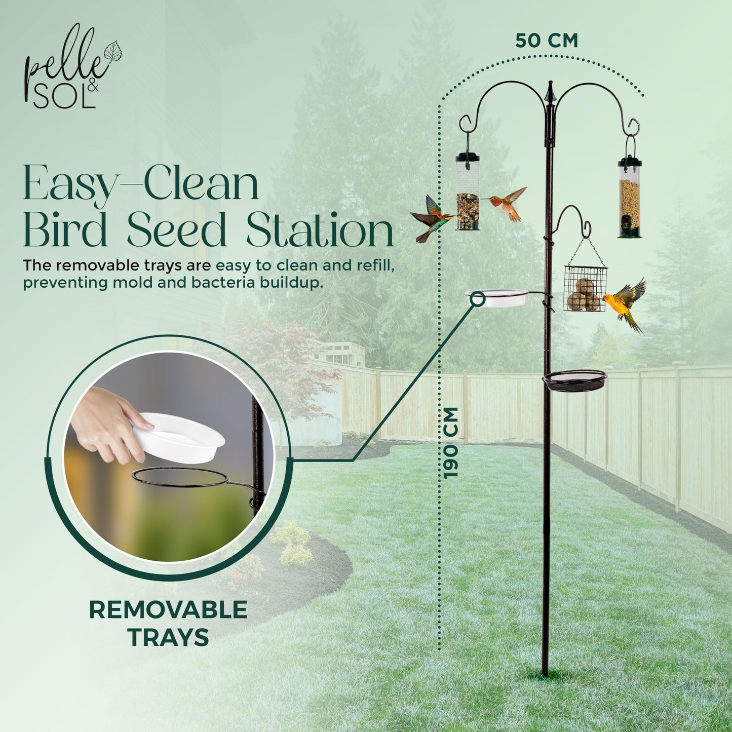 Pelle & Sol Bird Feeder with 3 Bird Feeders & 2 Dishes | Bird Feeders Hanging Station, Bird Feeding Stations for the Garden, Bird Feeders for Small Birds, Bird Feeder Station, Bird Feeding Station