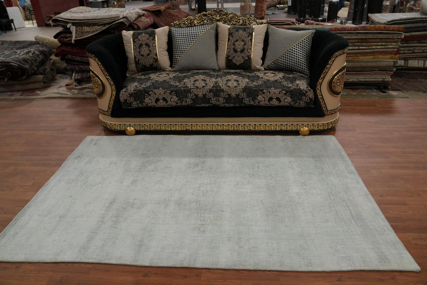 Rug Source Transitional Collection, 5x8 Rug, Hand Knotted Beige & Ivories Geometric Rug, Oriental Viscose Silk Carpet for Foyer, Entryway and Hallway